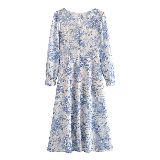 Women's Printed Front Row Buttons Hem Sexy Dresses