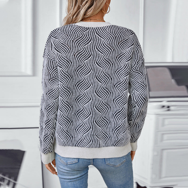 Women's Retro Casual Striped For Pullover Loose-fitting Long Sleeves Sweaters
