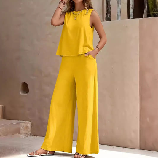 Women's Solid Color Elegant Two-piece Crew Neck Suits