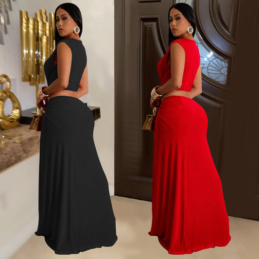 Women's Fashion Wear Sleeveless Deep V Split Dresses