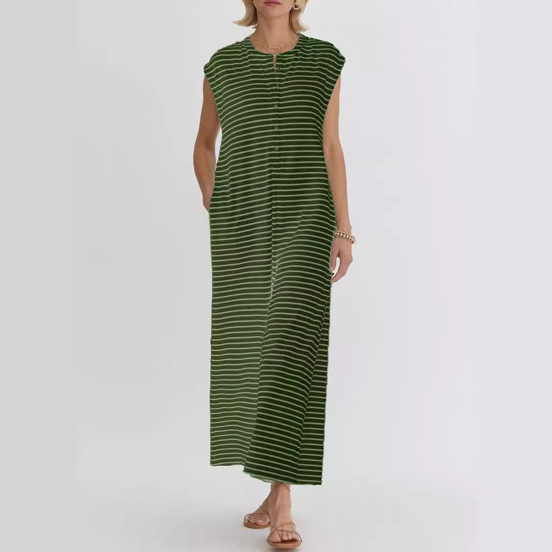 Women's Simple Loose Striped Sleeveless Wide Leg Jumpsuits
