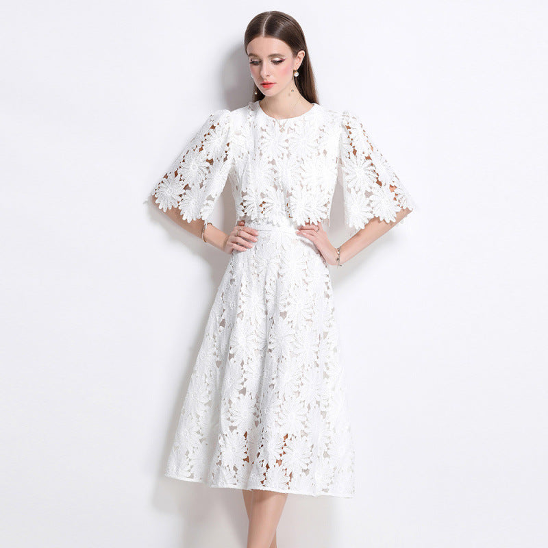 Embroidered Round Neck Flared Holiday Water-soluble Suits