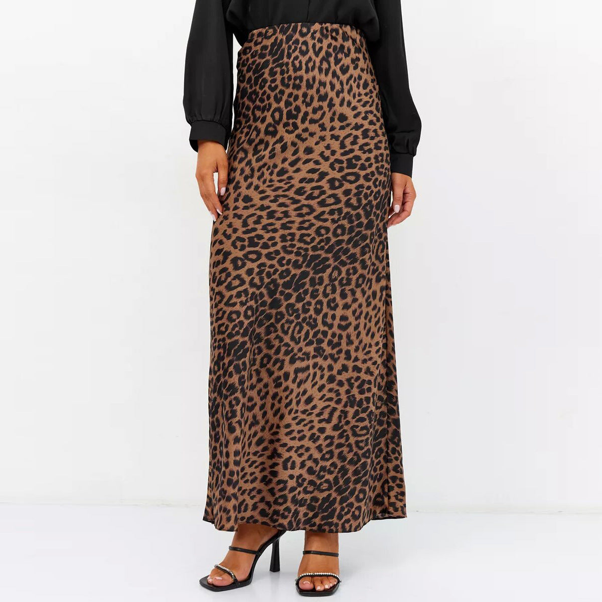 Satin Sexy Leopard Print Maxi High Skirts