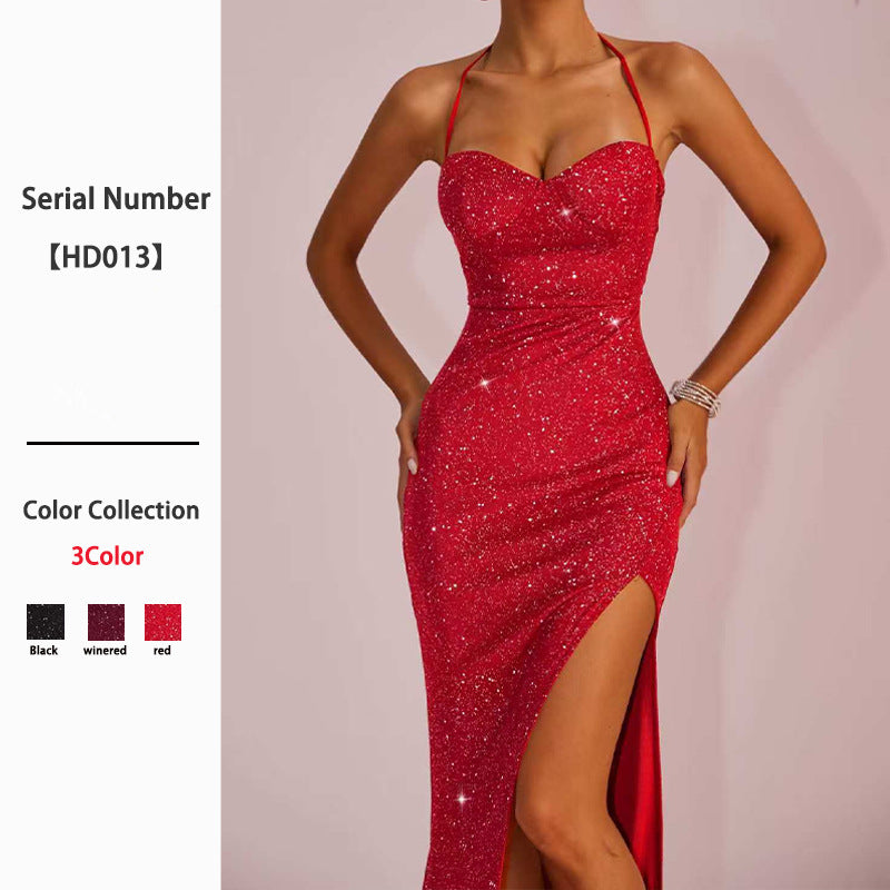 Women's Style Formal Solid Color Slim Fit Low Cut Backless Slit Dress