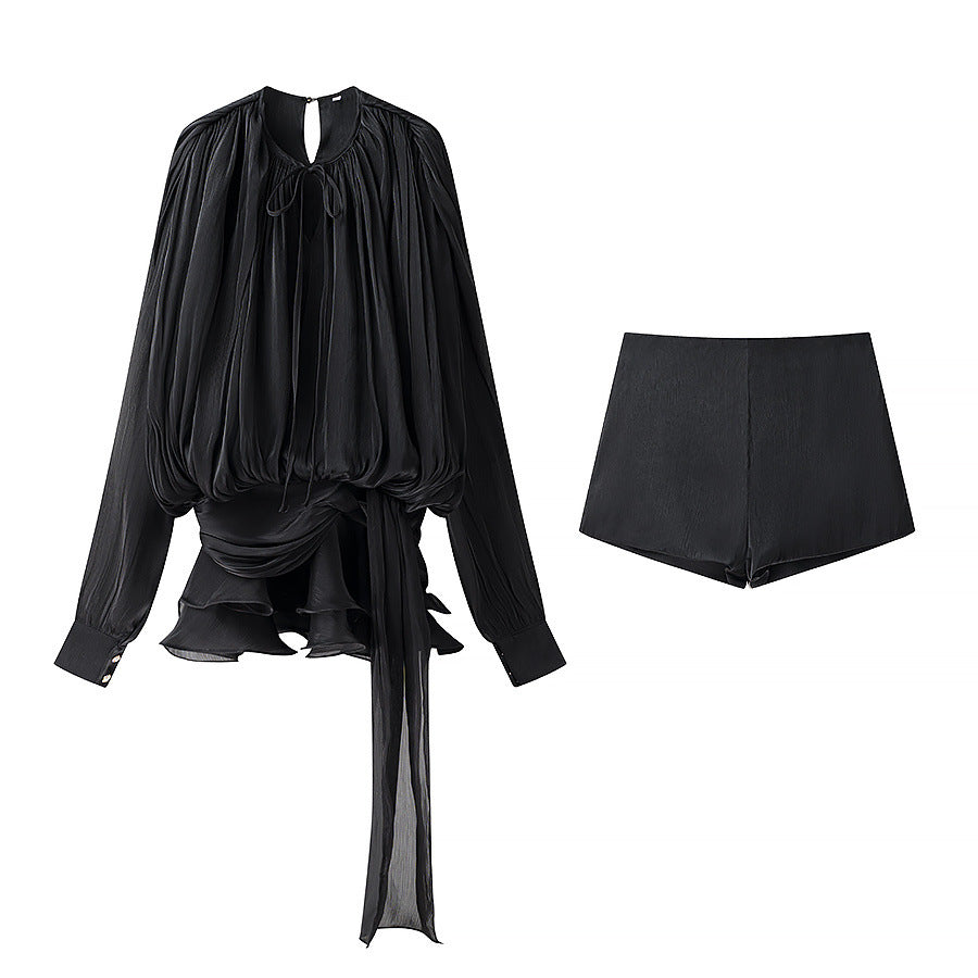 Women's Elegant Pleated Mesh Puff Sleeve Dresses