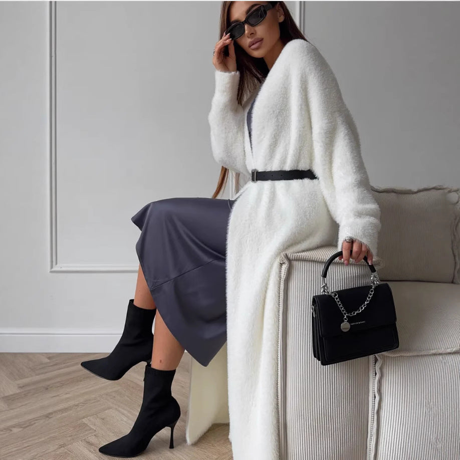 Women's Imitation Mink White Loose Plush Fluffy Women's Sweater