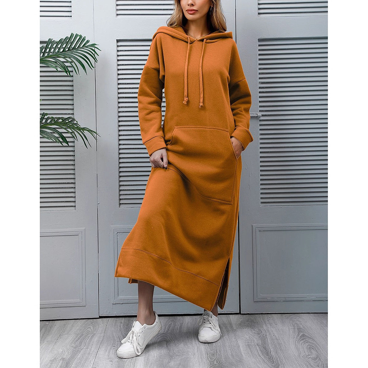 Loose Oversized Knit Hooded Brushed Hoody Casual Fashion Large Dress