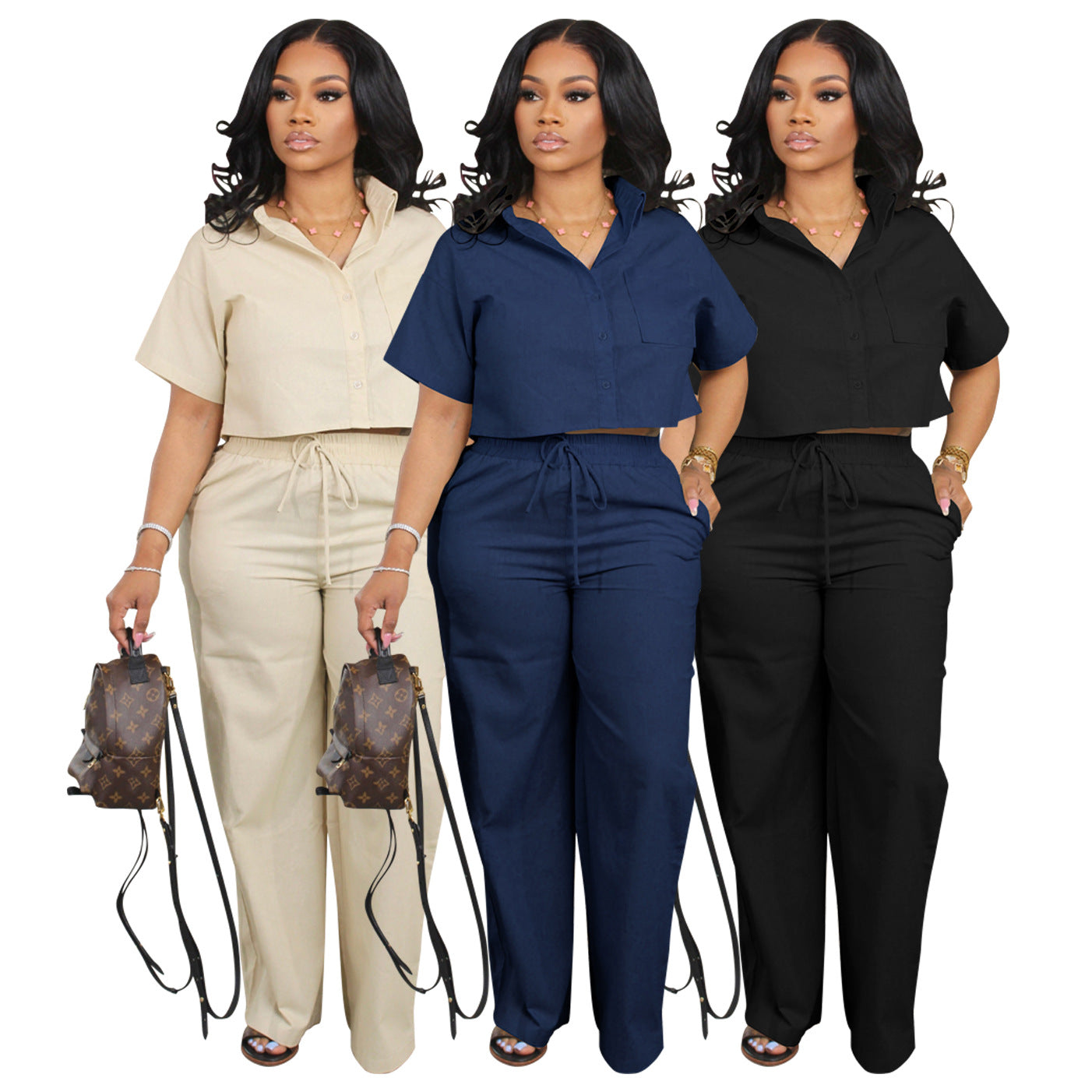Women's Shirt Sleeve Two-piece Set Linen Leisure Office Suits