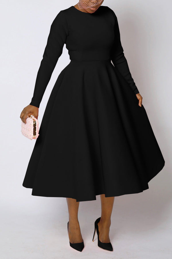 Women's Solid Color Long Sleeve Round Neck Dresses