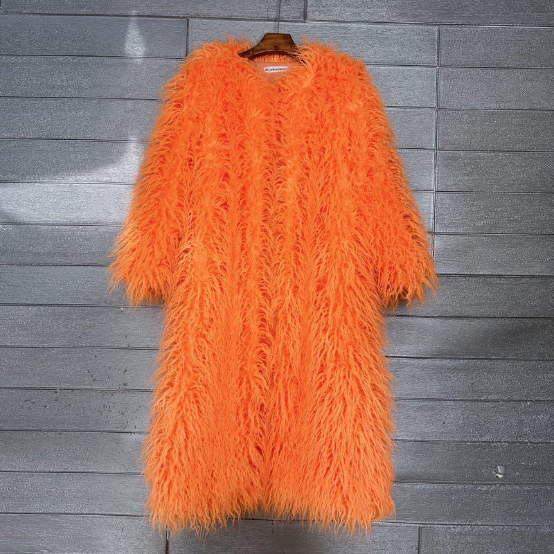 Imitation Tan Wool Extended Furry Color Coats