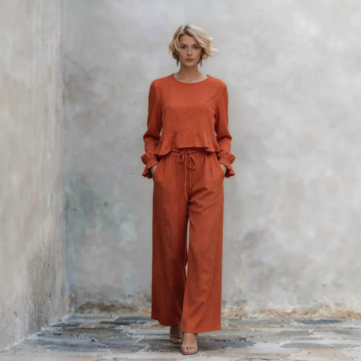 Comfortable Stylish Classic Women's Autumn Ruffles Fashion Casual Suit