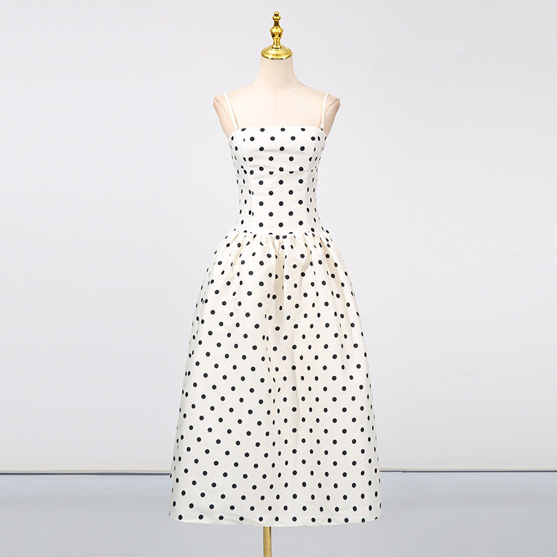 Women's Fitted Waist Polka Dots Printed French Dresses