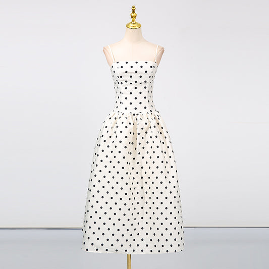 Women's Fitted Waist Polka Dots Printed French Dresses