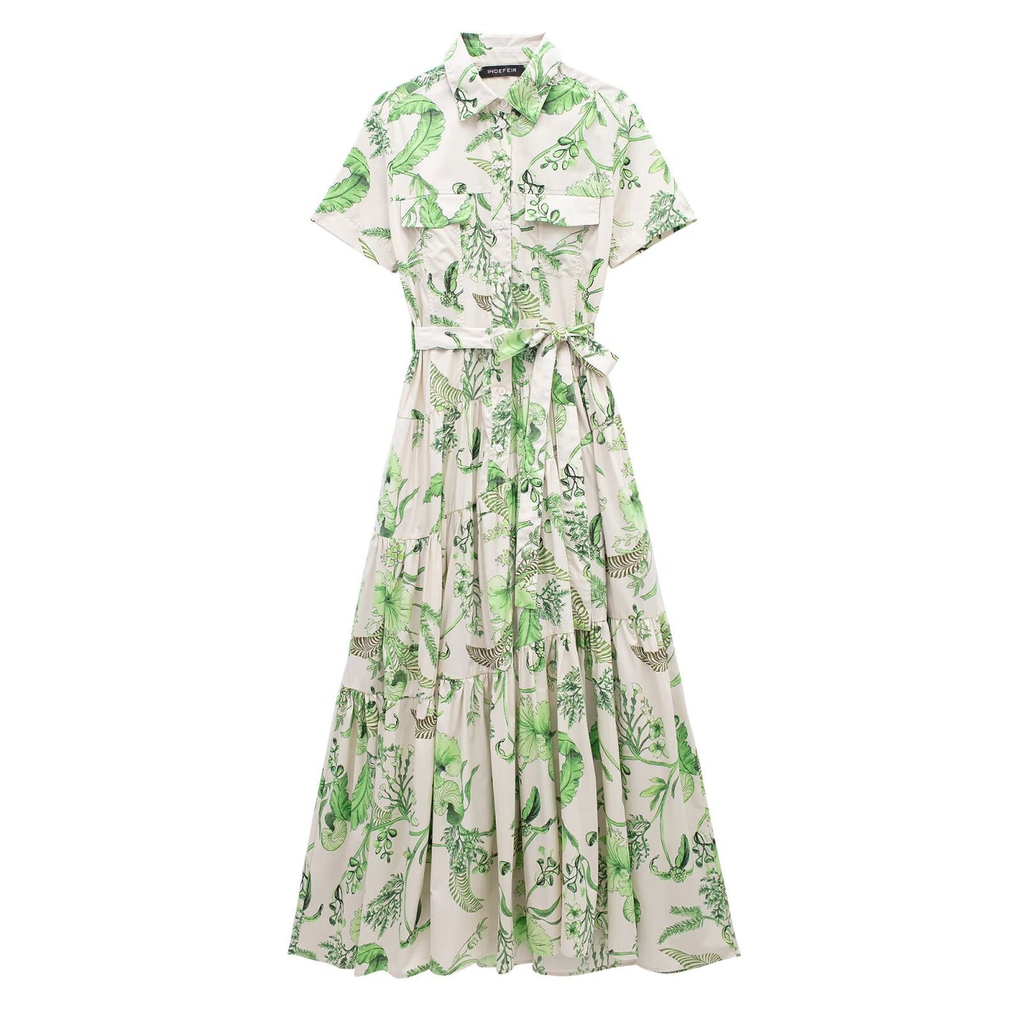 Spring Series Printing Belt Shirt Dress Dresses