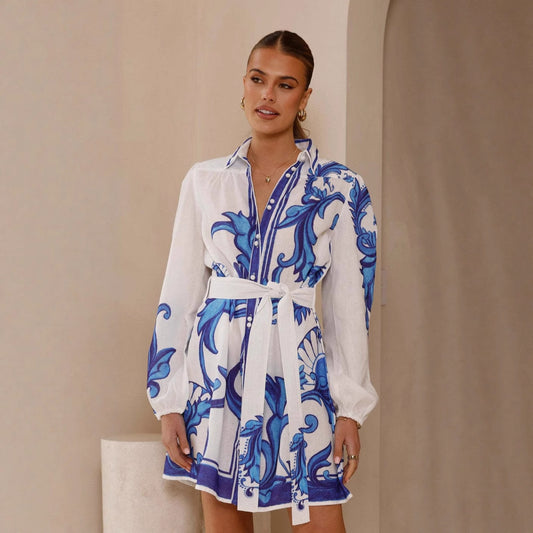 Casual Fashion Puff Sleeve Linen Dress Dresses
