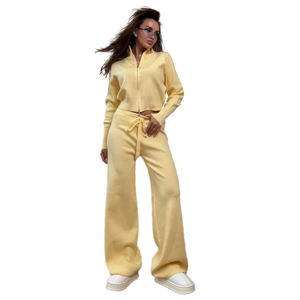 Zipper Knitting Temperament Commute Double Open Suits