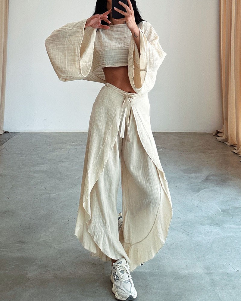 Women's Cotton Linen Fashion Loose Trousers Two-piece Suits