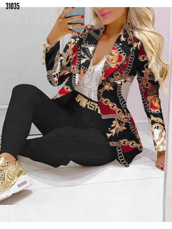 Fashion Printed Long Sleeve Casual Small Suits