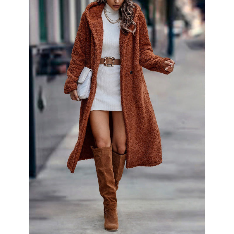 Women's Fashion Long Solid Color Sleeve Plush Coats