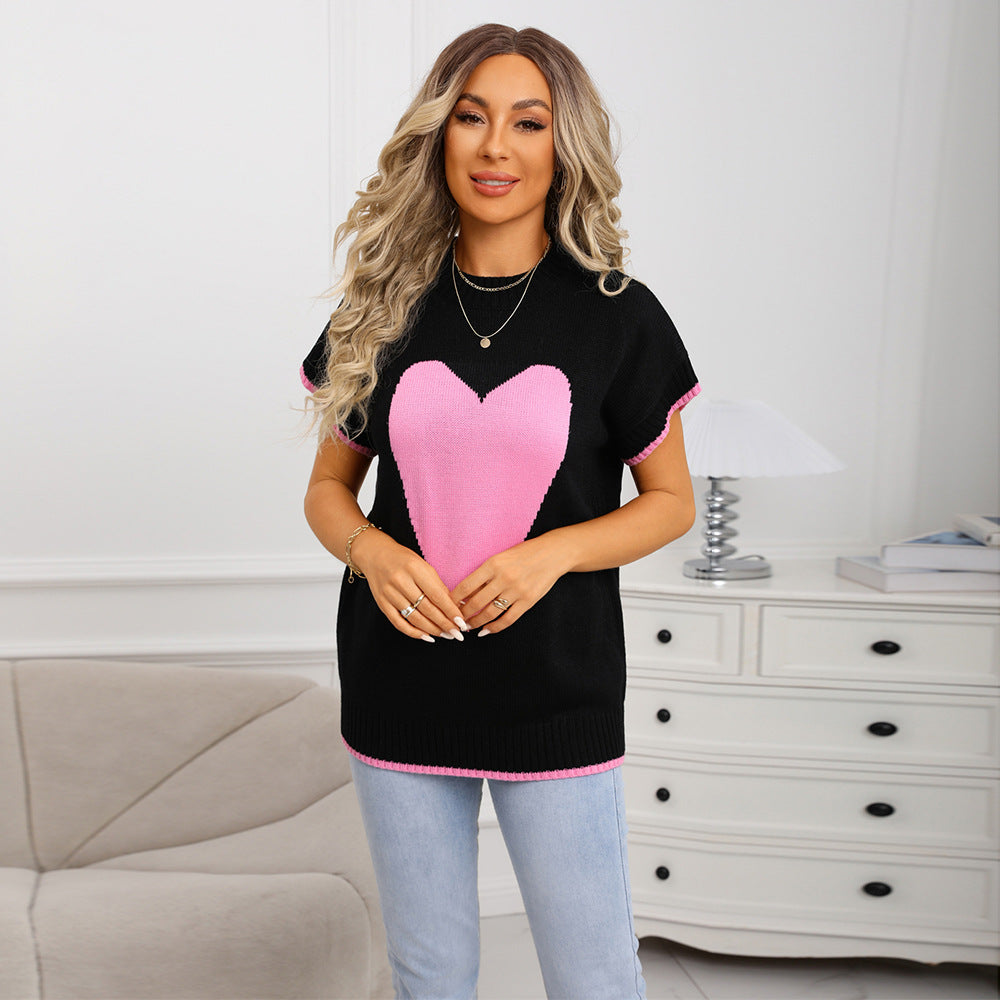 Women's Round Neck Pullover Outerwear Sleeve Love Sweaters