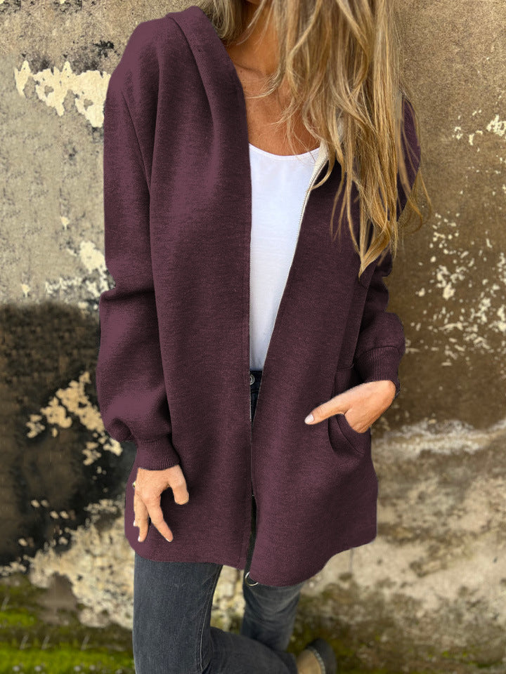 Women's Solid Color Casual Single-breasted Hooded Coats