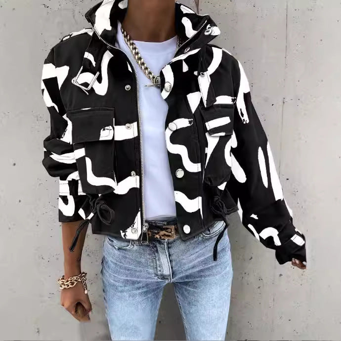Women's Slouchy Creative Spring Printed Casual Coats