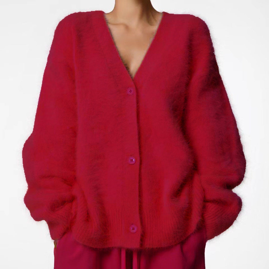 Women's Imitation Marten Idle Style Loose Soft Cardigans
