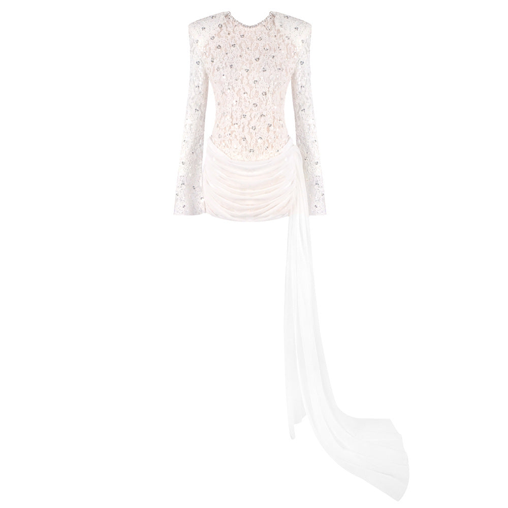 Women's Stitching Long Sleeve Slim Fit Beaded Dresses