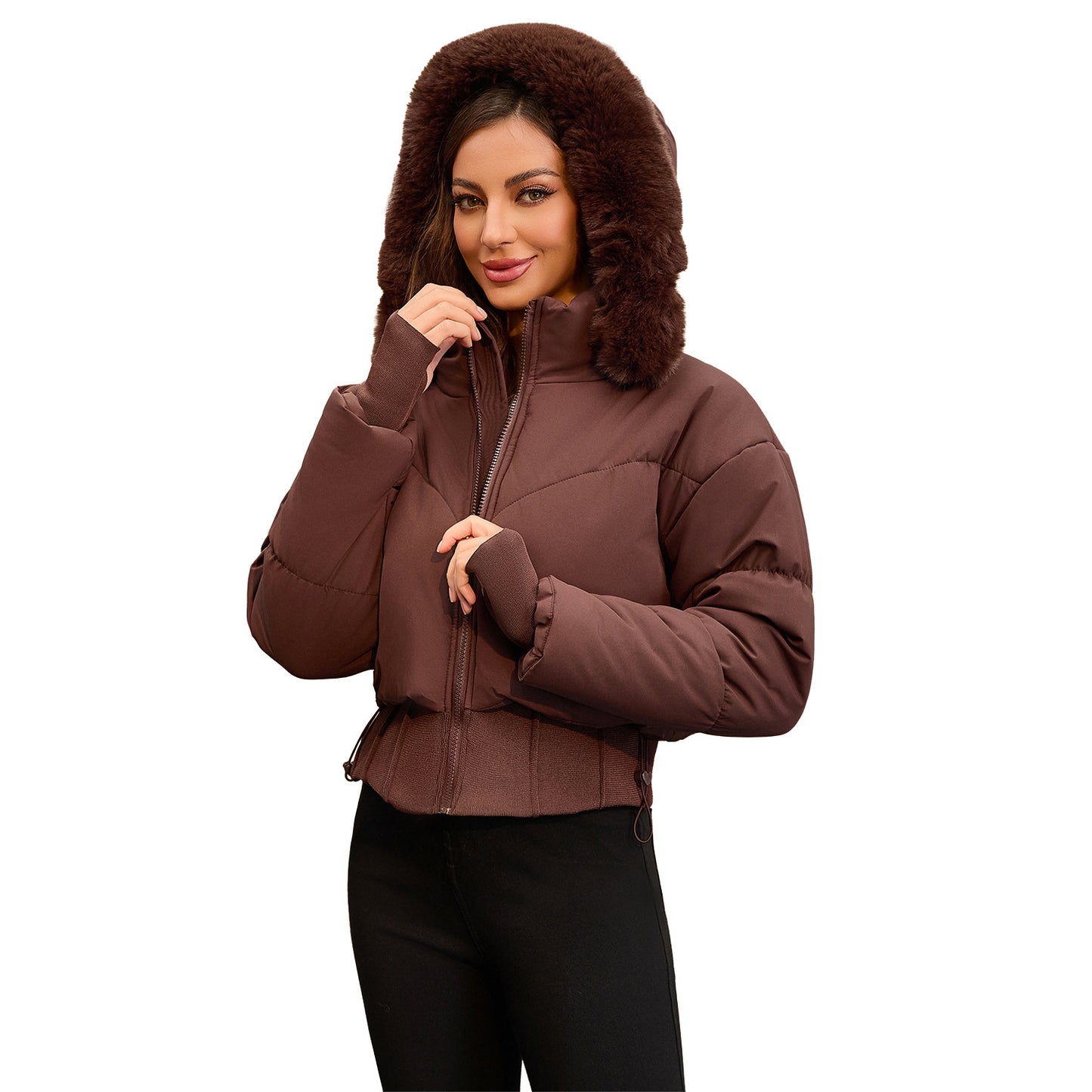Women's Big Fur Collar Hooded Cotton Thickened Coats