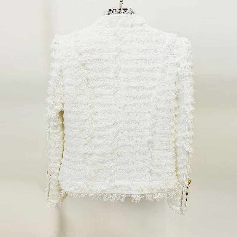 Fashion Tassel Fringe Tweed Stand Collar Coats