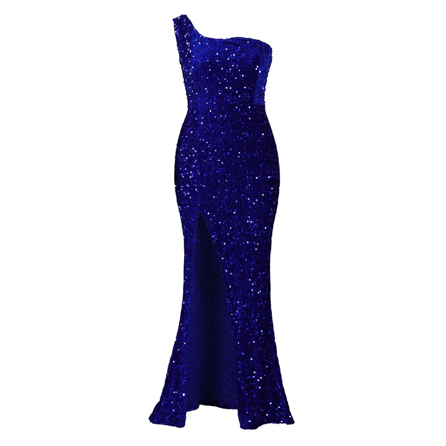 Women's Slant Shoulder Sexy Split Maxi Sequins Dress