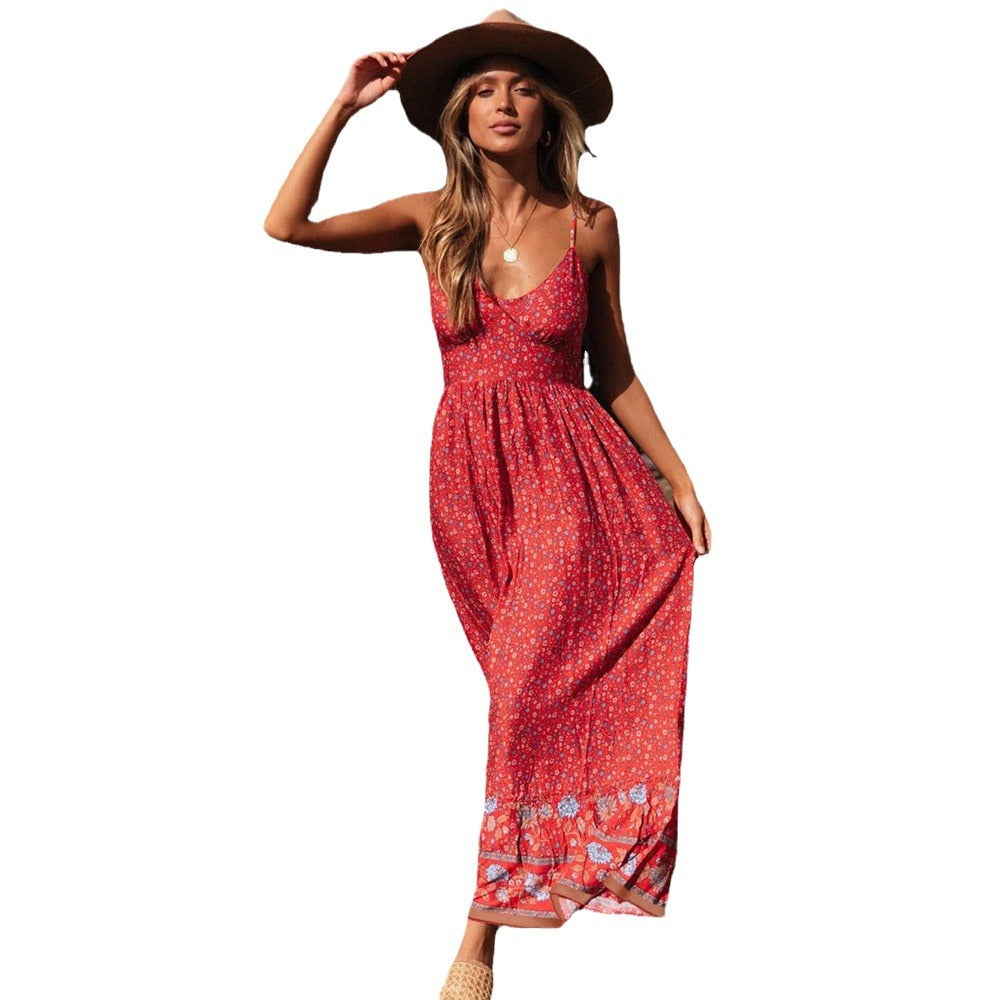 Women's Summer Large Swing Bohemian Strap Floral Dress