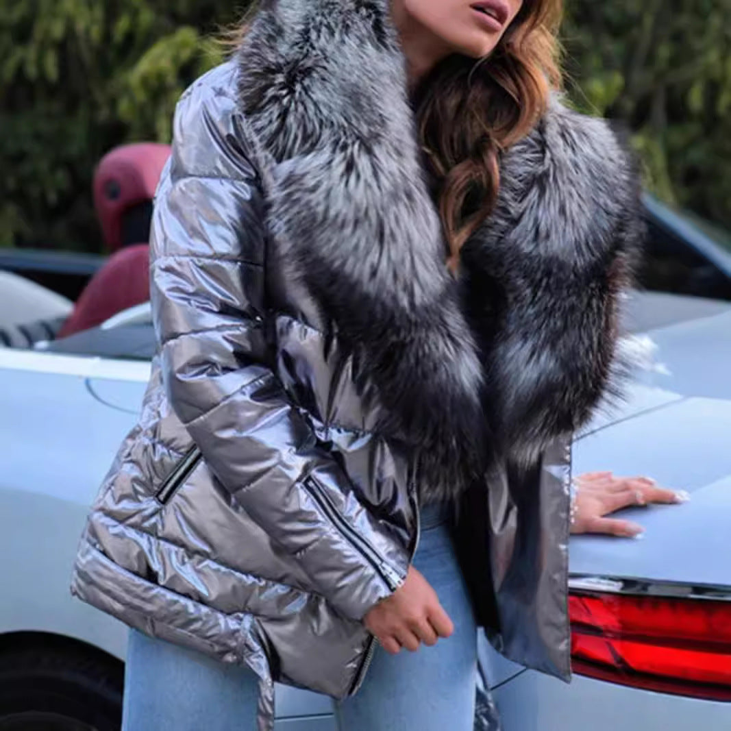 Women's Surface Big Fur Collar Long Sleeve Down Jackets