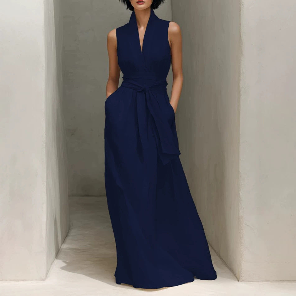 Women's Summer Solid Color Sleeveless Cold-shoulder Dress