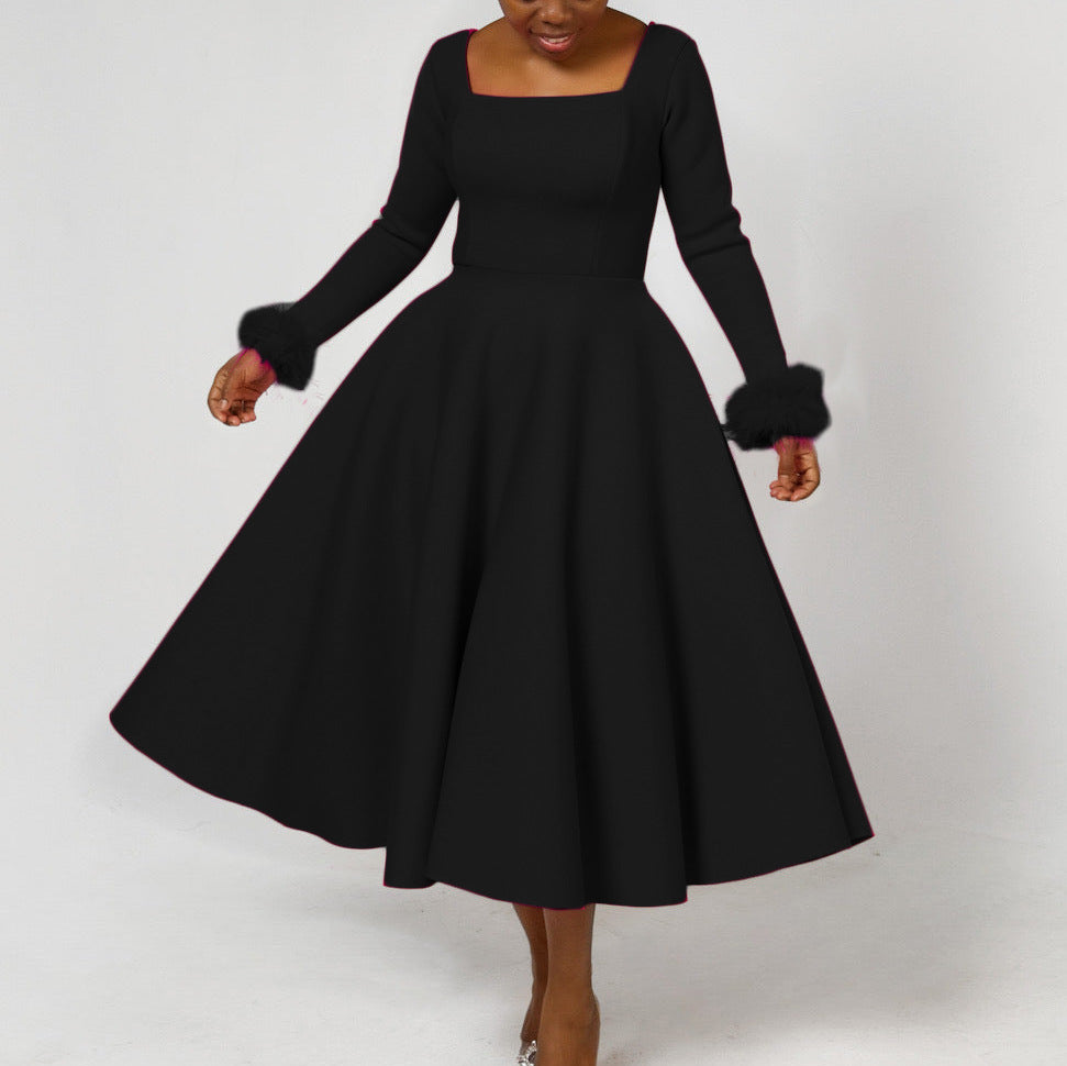 Winter Elegant Plush Decoration Large Dress Dresses