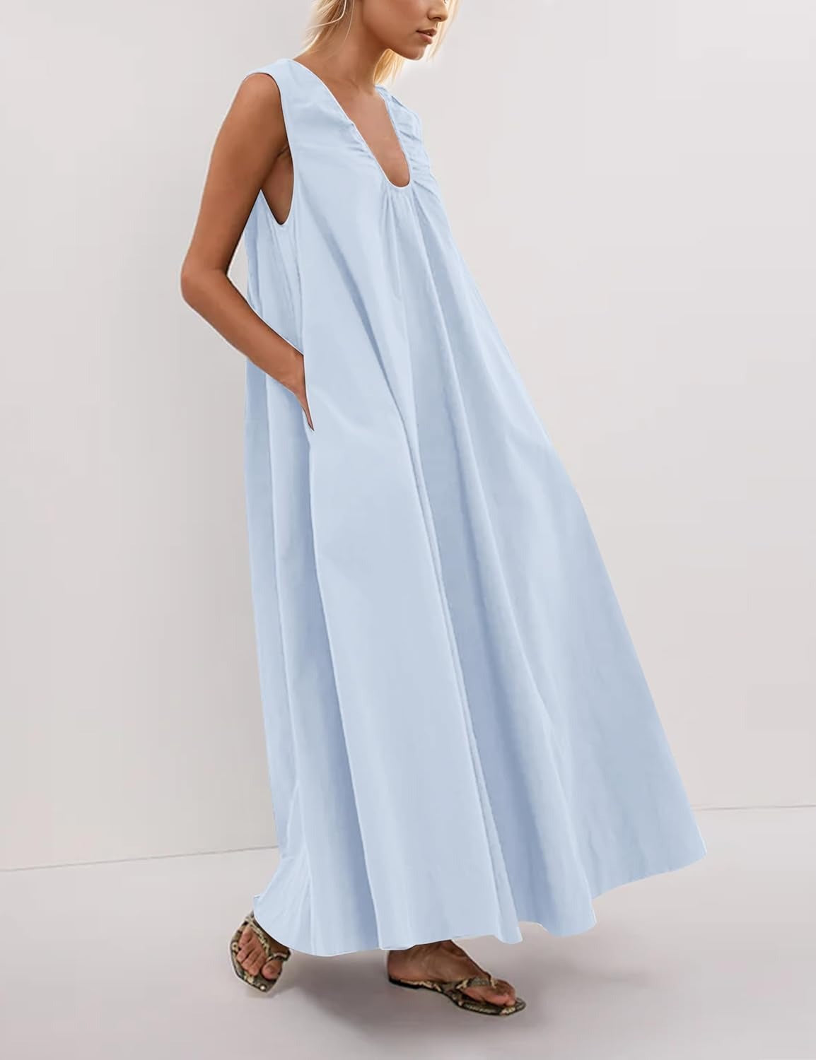 Fashionable Commuter Pleated Double A- Line Slimming Dress