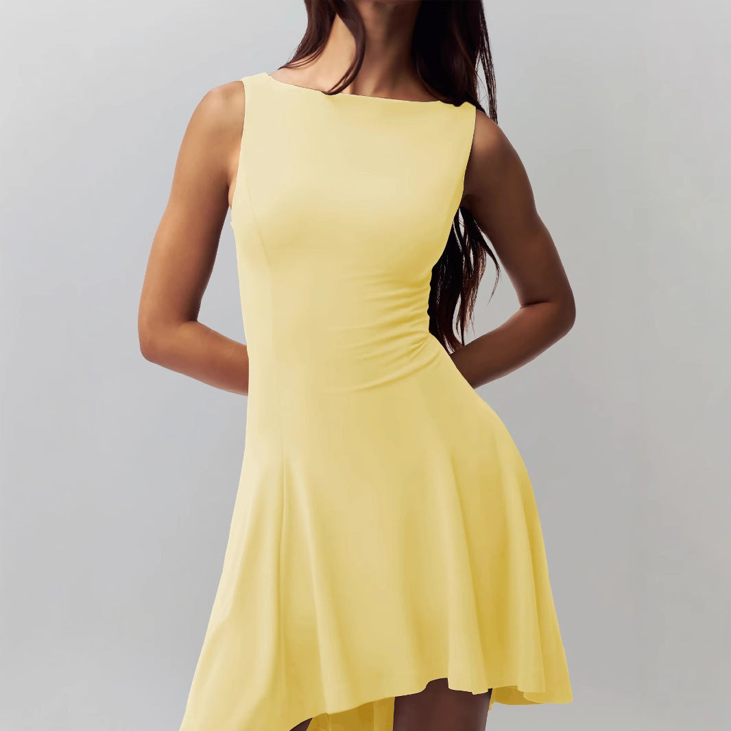 Solid Color Sleeveless Sexy Hot Waist Slimming Dress