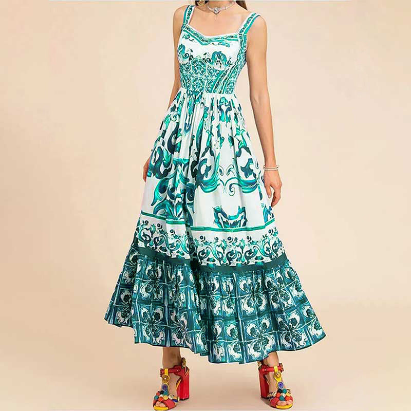 Women's Printed Bohemian Style Sexy Sling Large Dresses