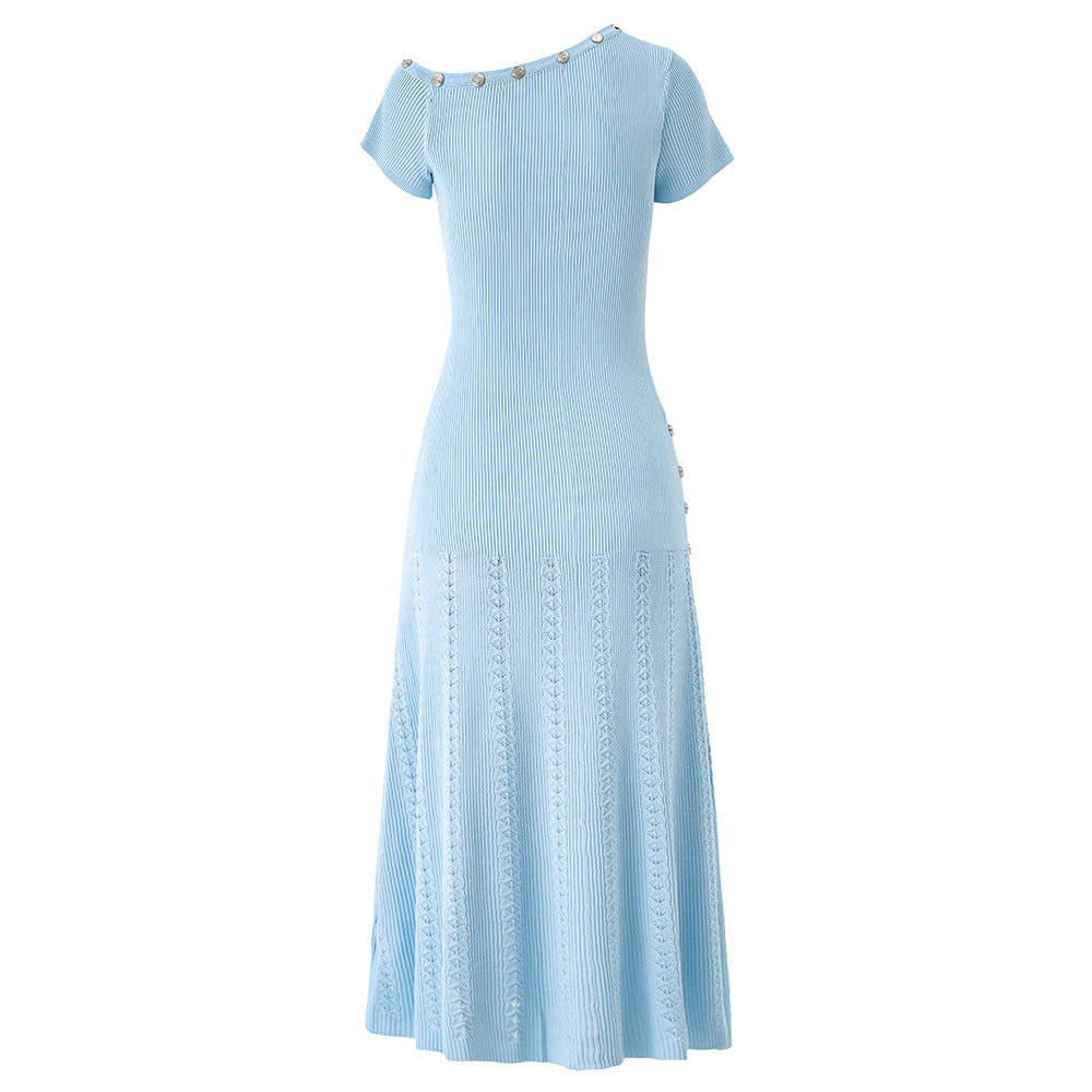 Button Knitted Dignified Sense Of Design Irregular Sleeve Fashion Dresses