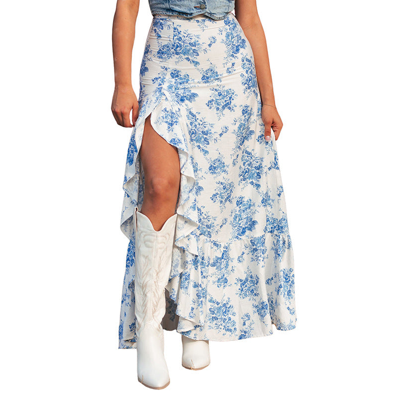 Women's Niche Floral Print High Waist Spring Skirts