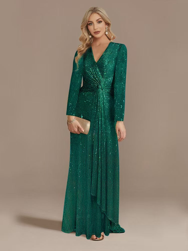 Dress Spring Pure Color Sequins Long Dresses