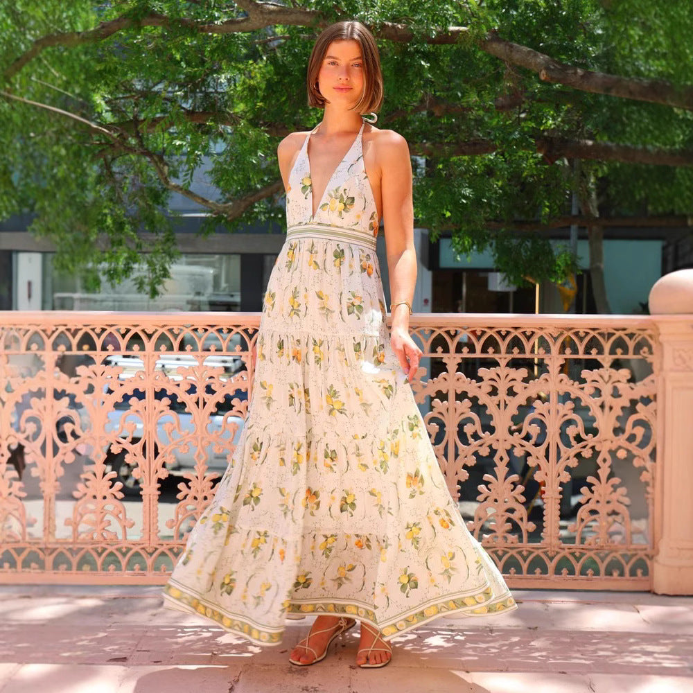 Sweet Style Backless Halter Unique Deep Dress