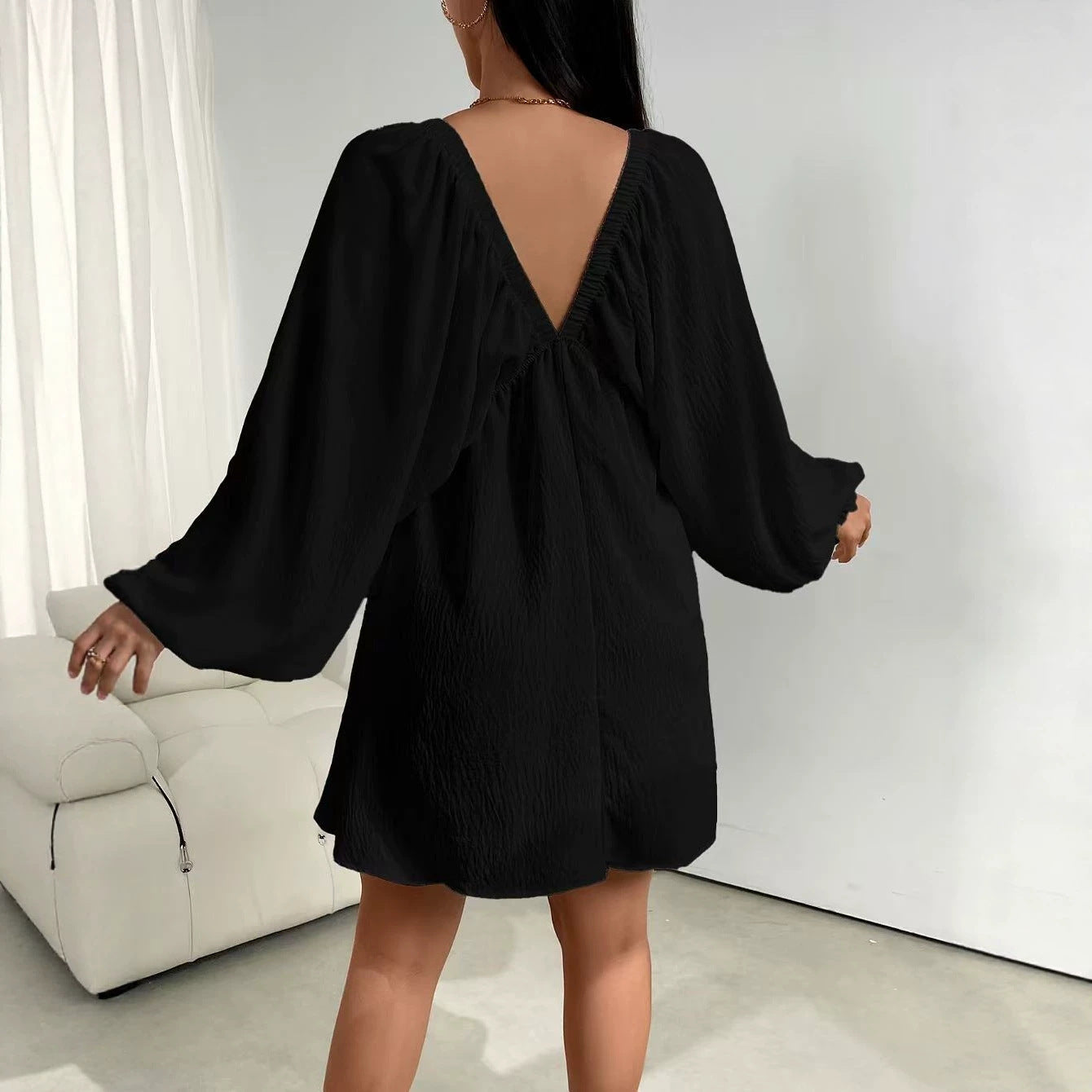 Women's Sexy Raglan Long Sleeve Solid Color Wide Dress