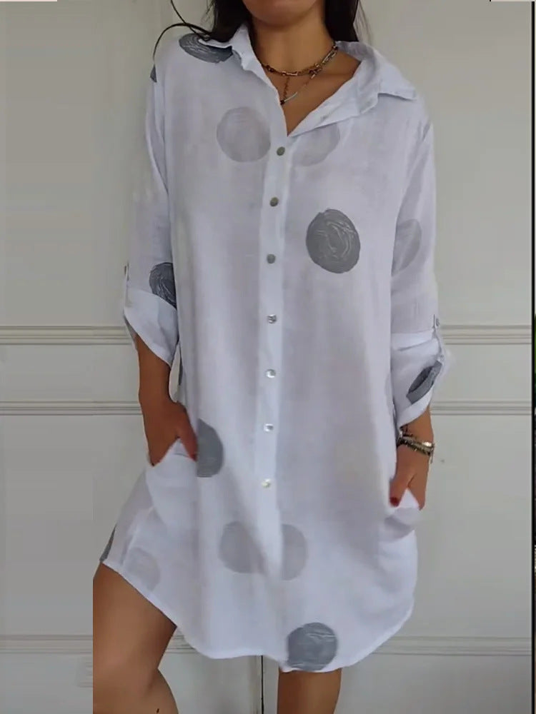 Women's Autumn Long Sleeve Elegant Button Printed Dress