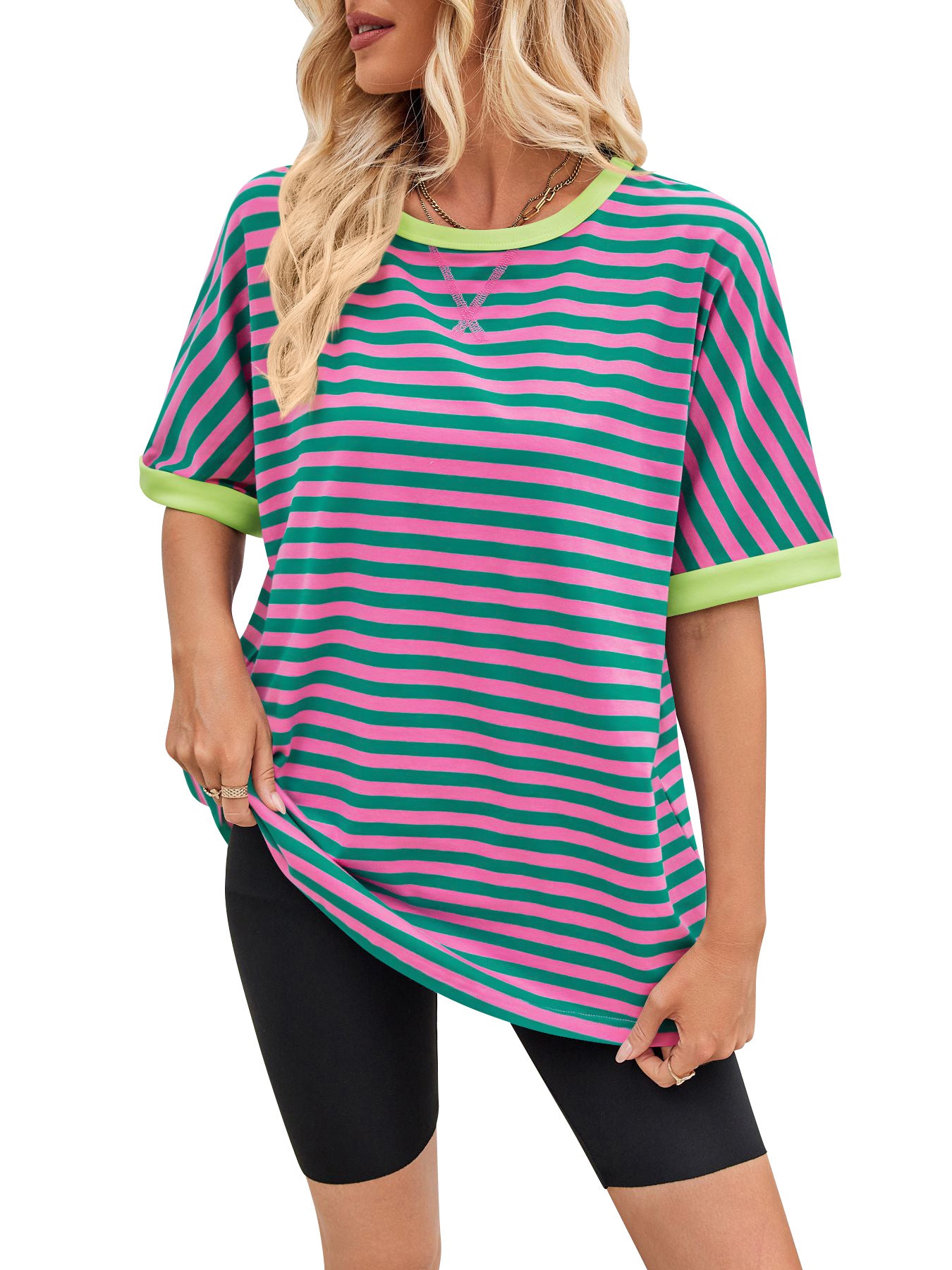 Women's Summer Casual Striped Crew Neck Trendy Blouses