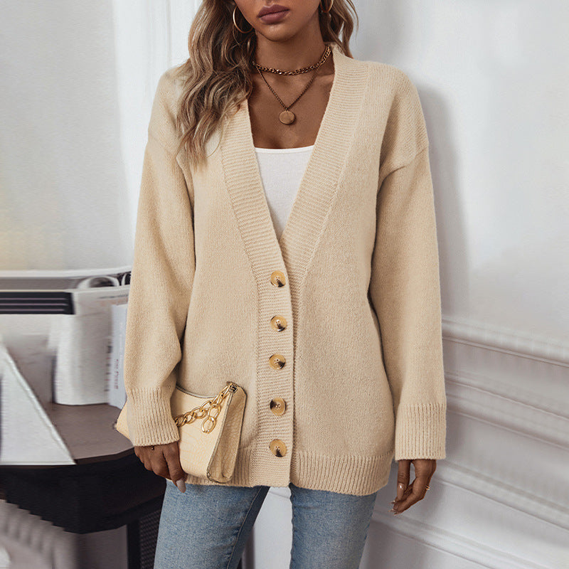 Pretty Women's Elegant Knitted Plain Single-breasted Sweaters