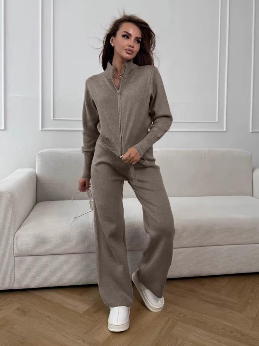 Zipper Knitting Temperament Commute Double Open Suits