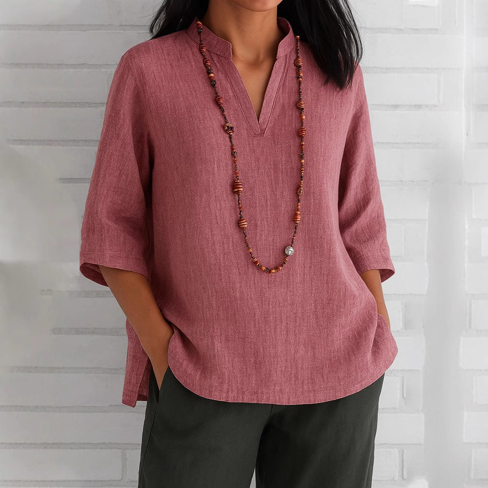 Women's Summer Sleeves Cotton Linen Loose Casual Blouses