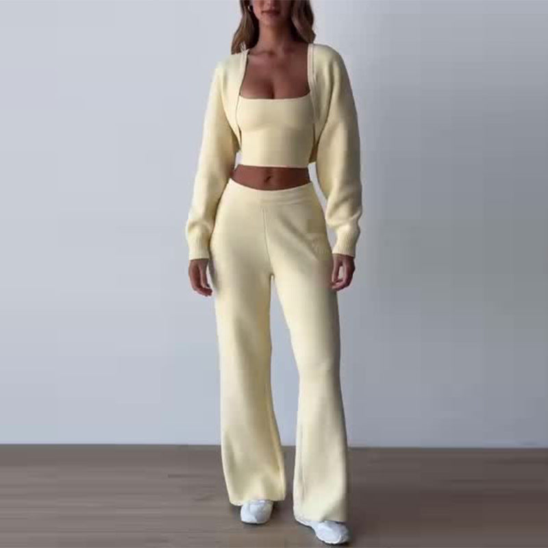Women's Autumn Wide Leg Casual Simple Knitting Suits