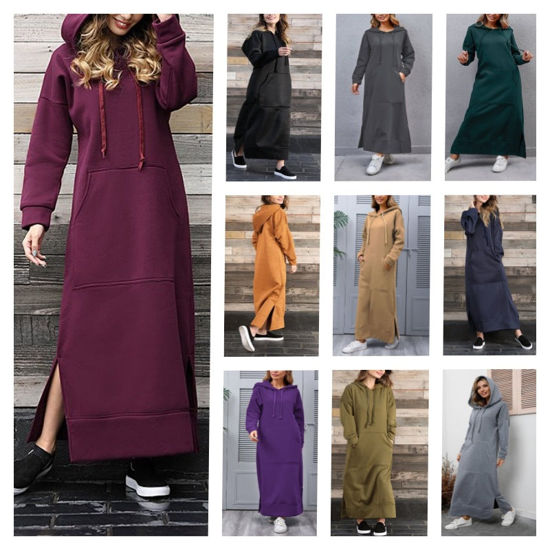 Loose Oversized Knit Hooded Brushed Hoody Casual Fashion Large Dress